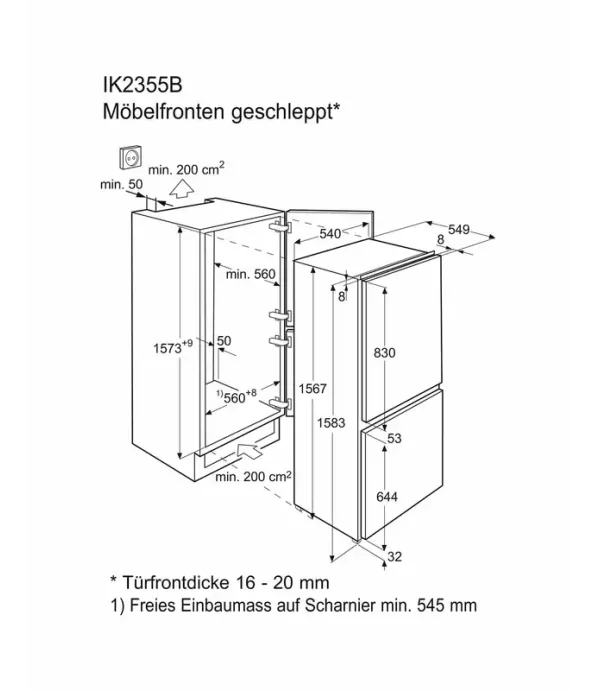 Хладилник Electrolux IK2355BR, с фризер разположен Отдолу, 232 л, Клас E, Височина 54.5 см