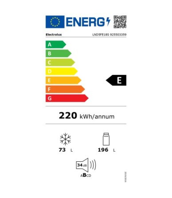 Хладилник Electrolux LND5FE18S, с фризер разположен Отдолу, 220 л, Клас E, Височина 177.2 см